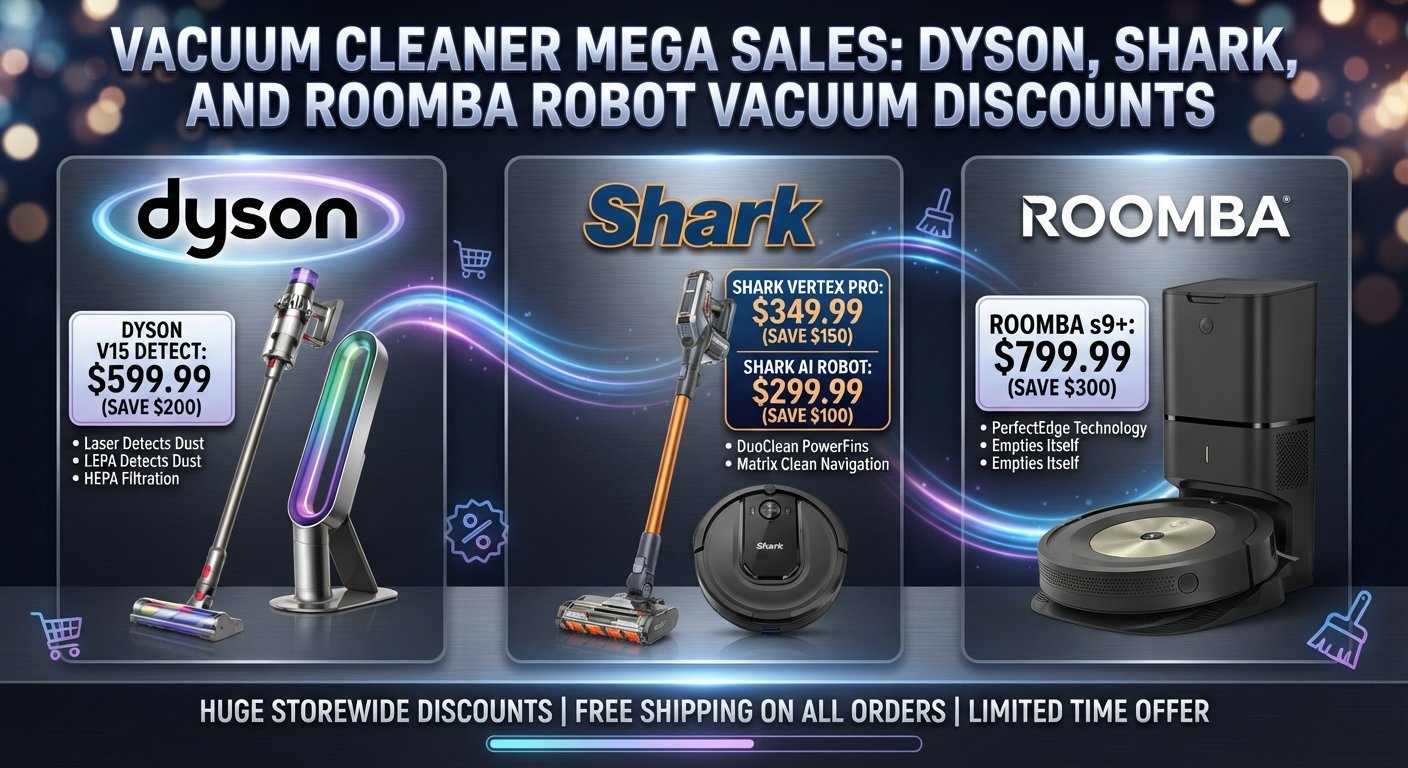 Vacuum Cleaner Mega Sales: Dyson, Shark, and Roomba Robot Vacuum Discounts