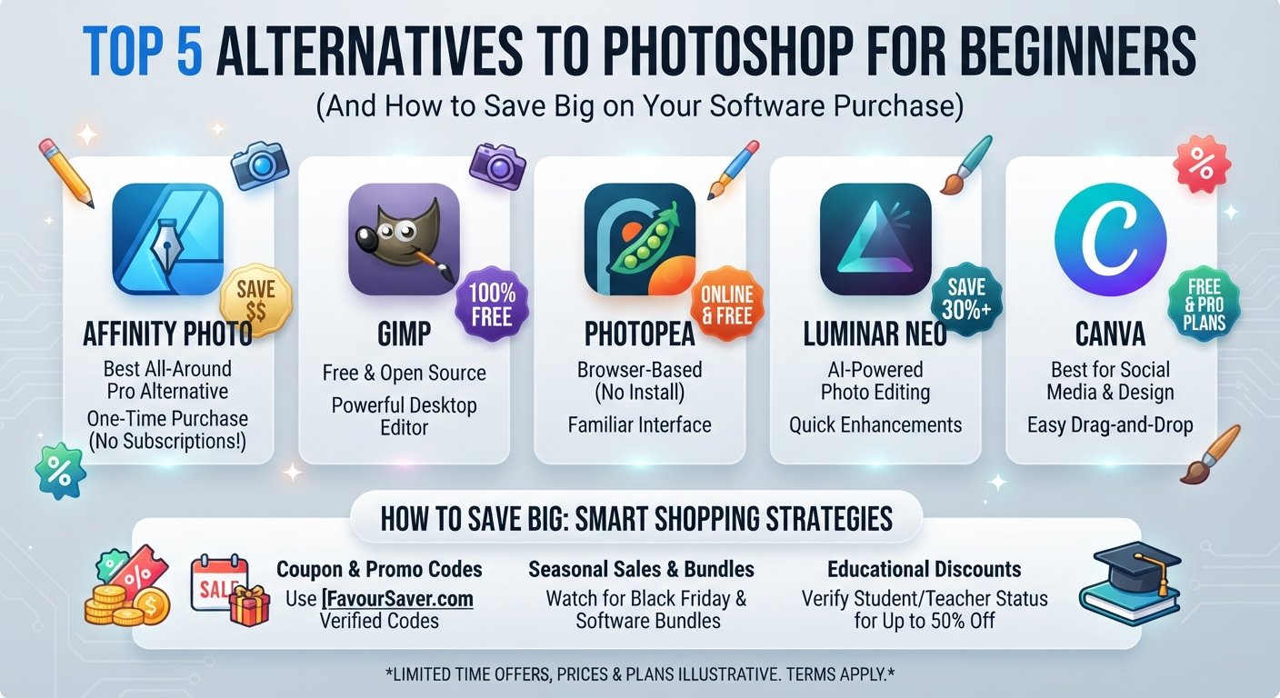 Top 5 Alternatives to Photoshop for Beginners (And How to Save Big)